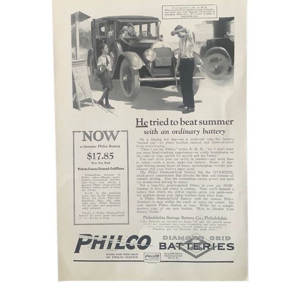 Vintage 1923 Philco Batteries Tried to Beat Summer Ad Advertisement - Picture 4 of 4